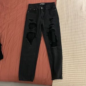 Womens black ripped mom jeans